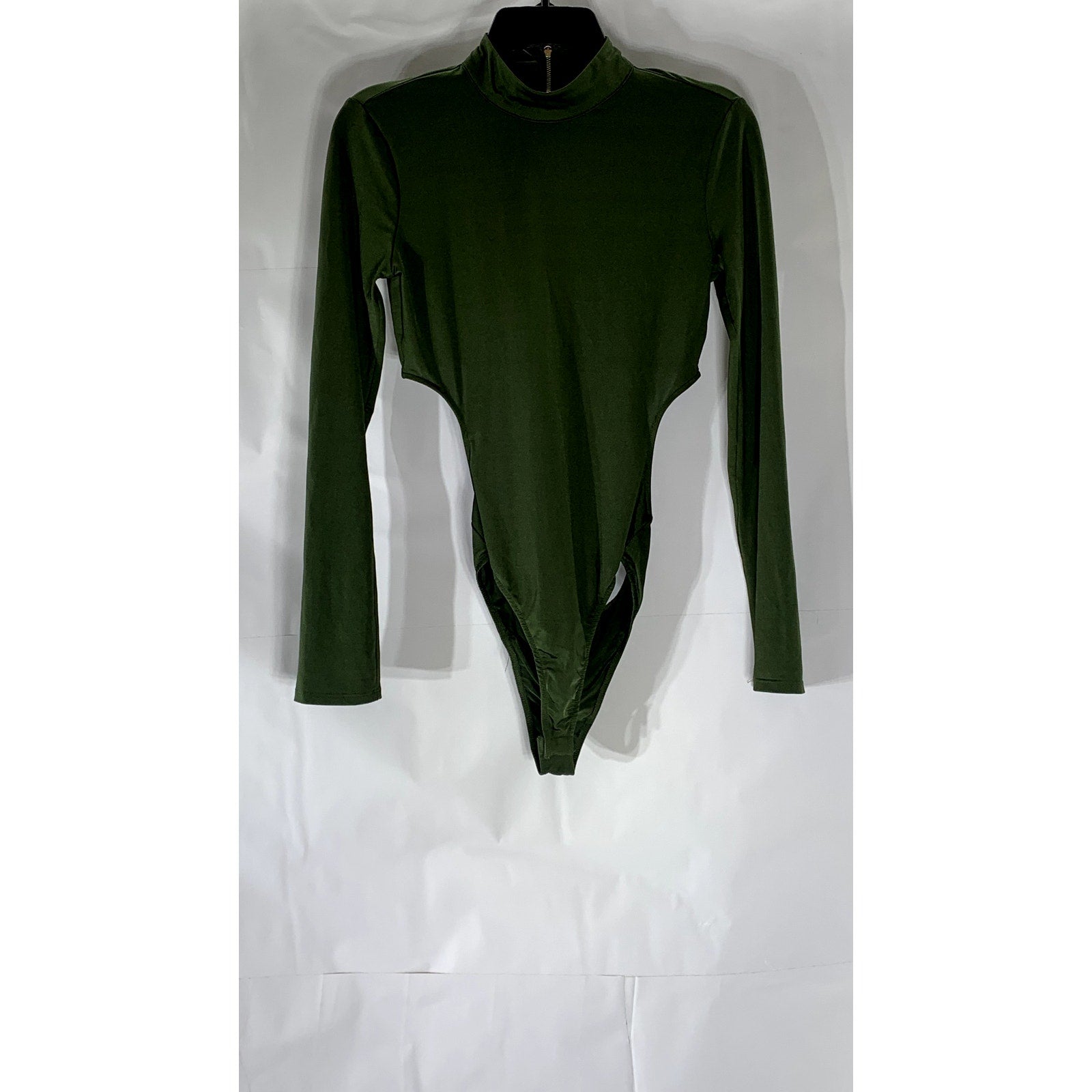 FOREVER 21 Women’s Dark Green Back Cutout Turtleneck Long Sleeve Bodysuit SZ S