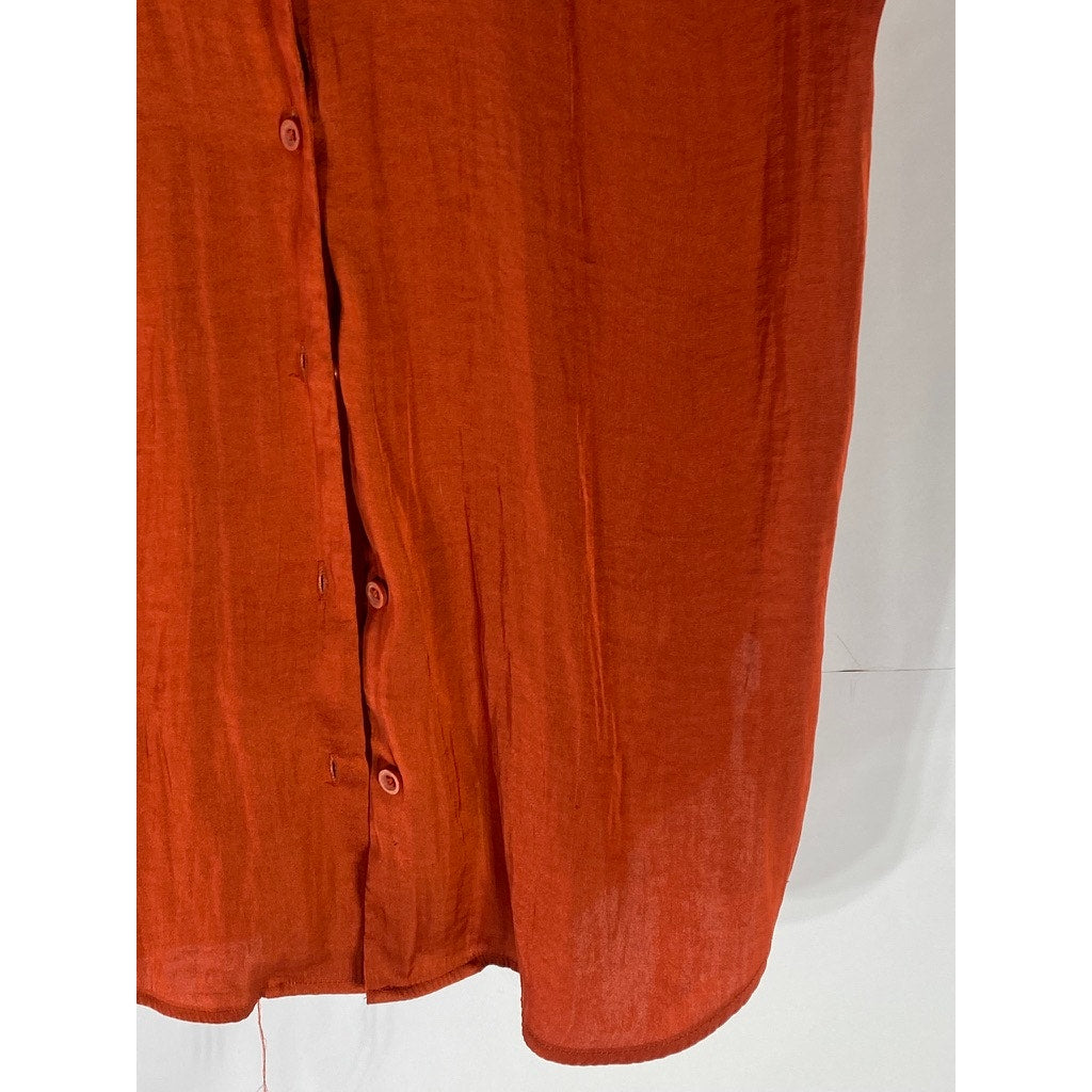 NINE WEST Women's Orange Relaxed Fit Sleeveless Button-Up Top SZ M