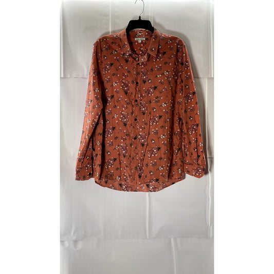 BANKS JOURNAL Men's Red-Orange Floral Button-Up Long Sleeve Casual Shirt SZ M