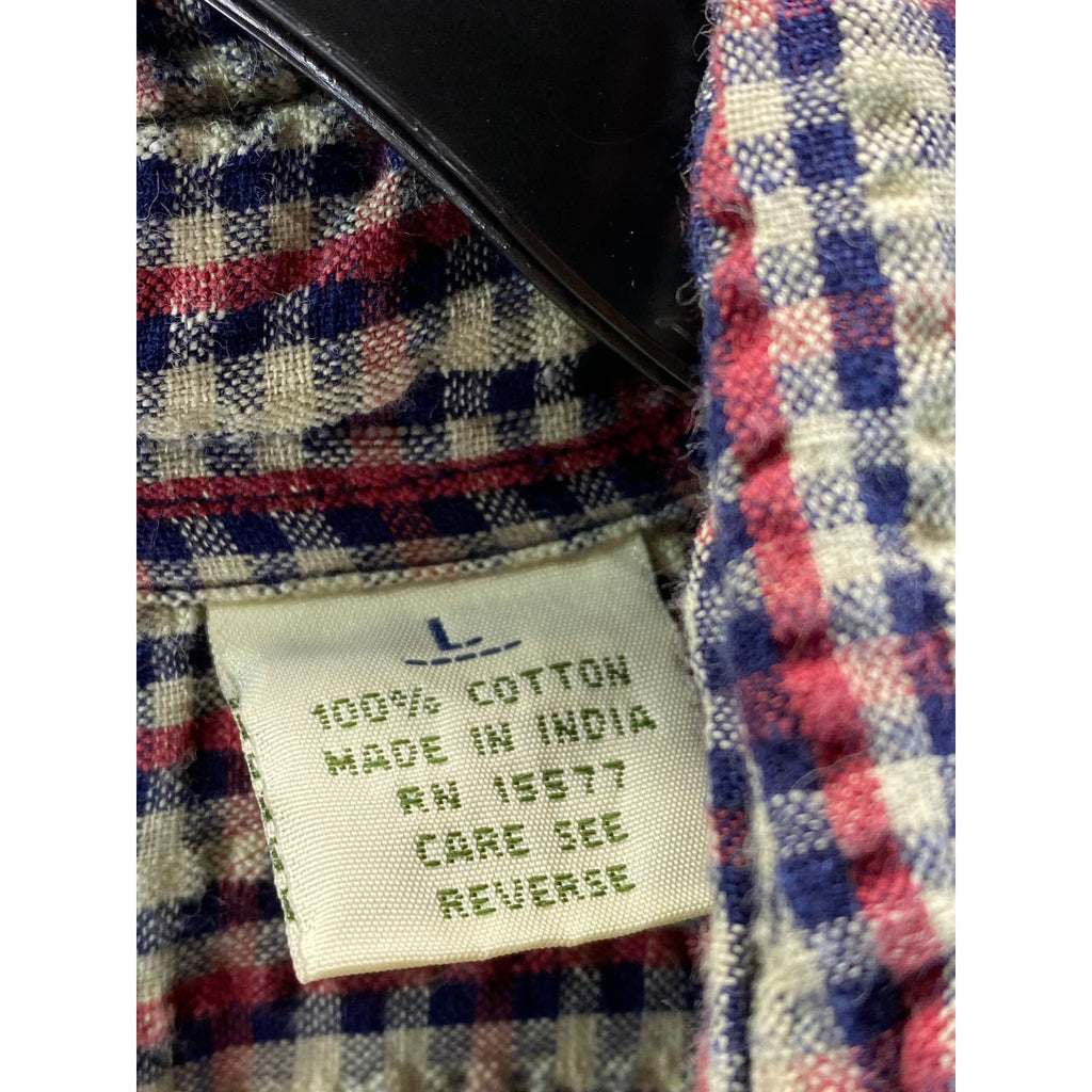 AMERICAN EAGLE OUTFITTERS Men's Red/Blue Mini Check Vintage Button-Up Shirt SZ L