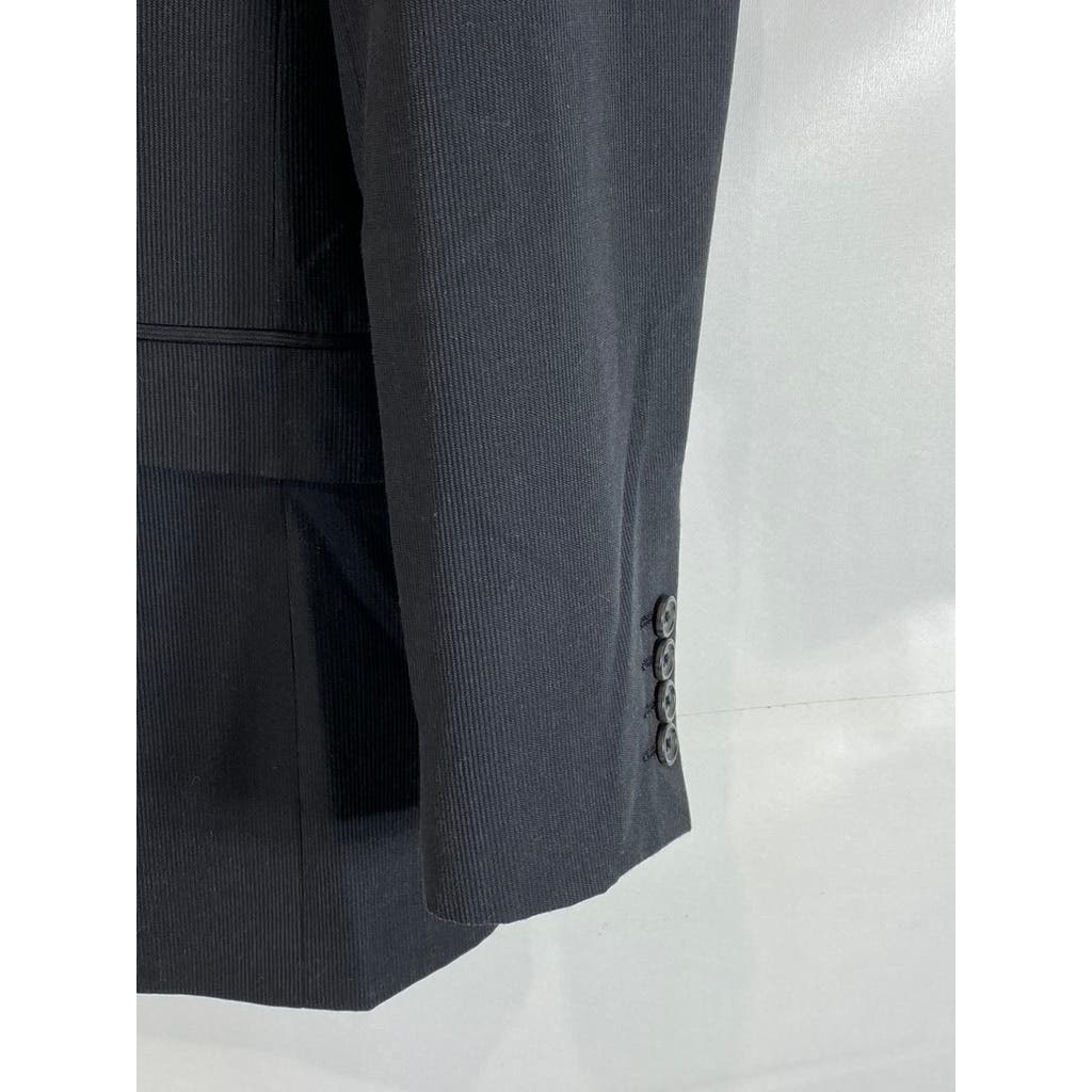 EGARA Men's Black Skinny-Fit Ribbed Two-Button Wool-Blend Long Blazer SZ 38L