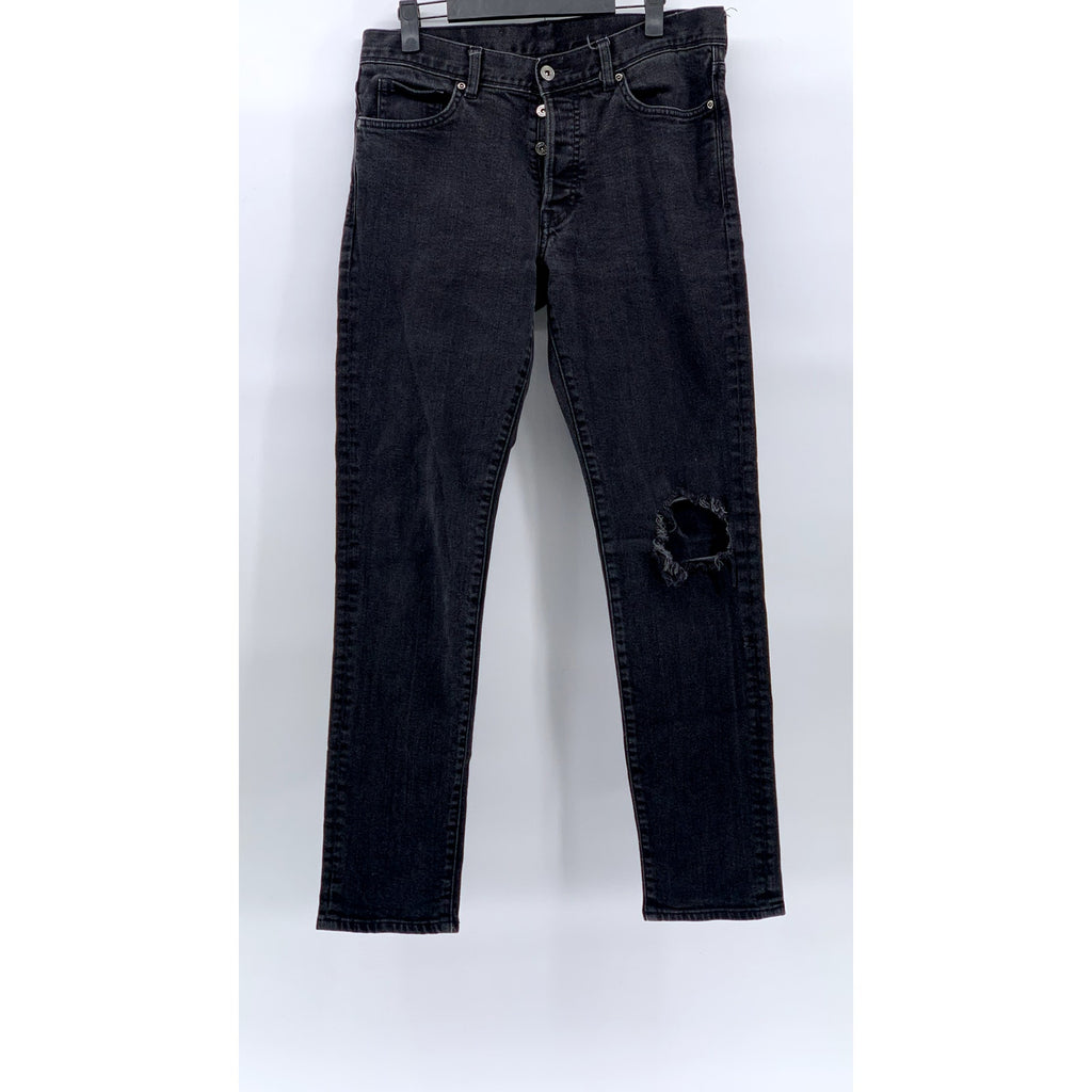 H&M Women’s Washed Black Button-Fly Distressed Slim & Denim Jeans SZ 32