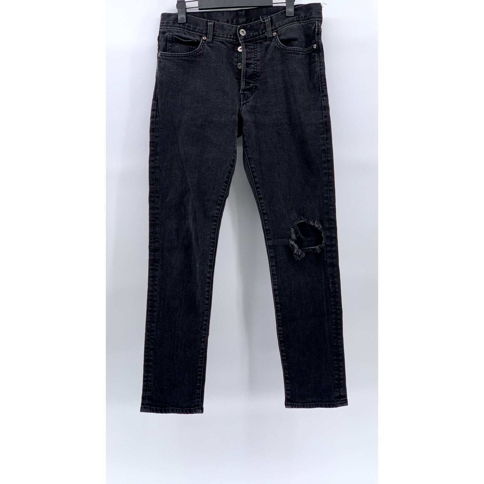 H&M Women’s Washed Black Button-Fly Distressed Slim & Denim Jeans SZ 32