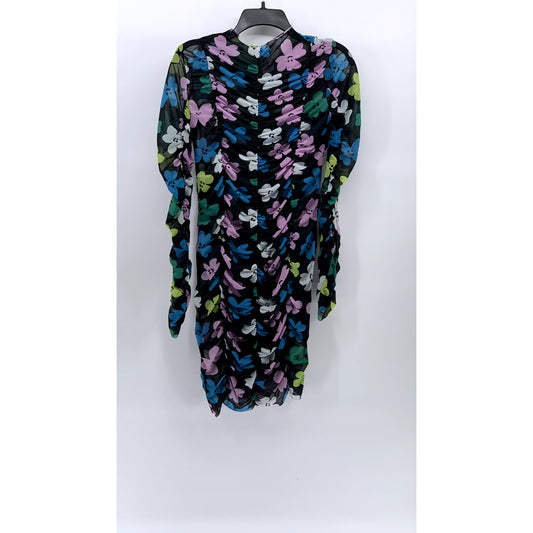 COLLUSION Women's Black Daisy Floral Print Sheer Ruched Bodycon Mini Dress SZ 12