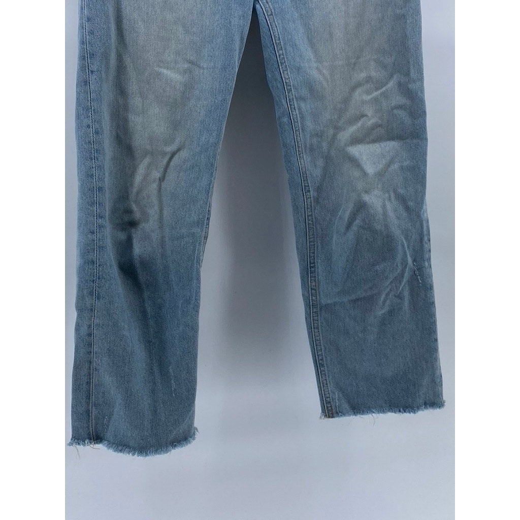 ZARA Women's Light Wash Blue Denim Straight-Leg Raw-Hem Five-Pocket Jeans SZ 4