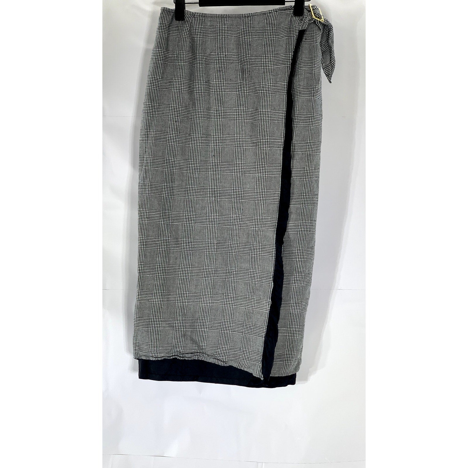 LAUREN RALPH LAUREN Women's Petite Vintage Black-White Plaid Wrap Skirt SZ 6P