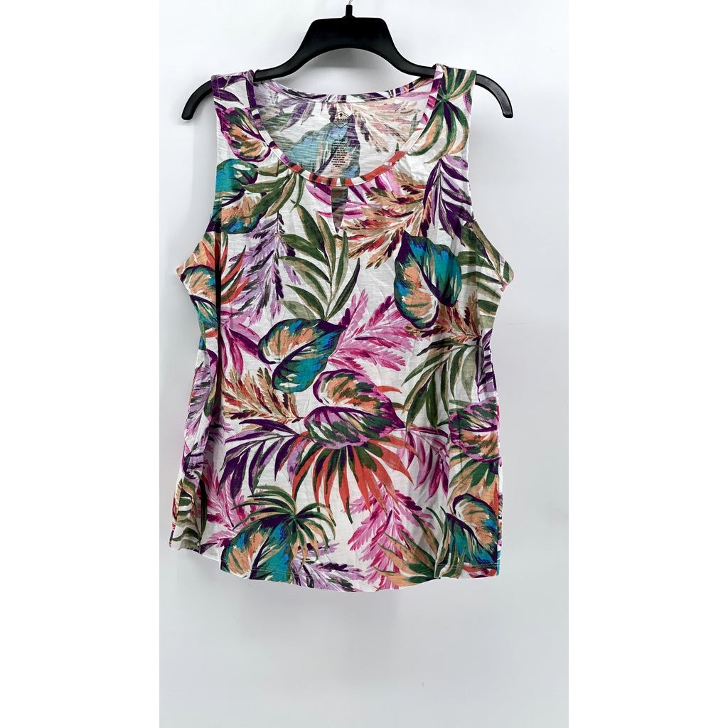 ST. JOHN'S BAY Women's White Multi Tropical Print Cotton Tank Top SZ L