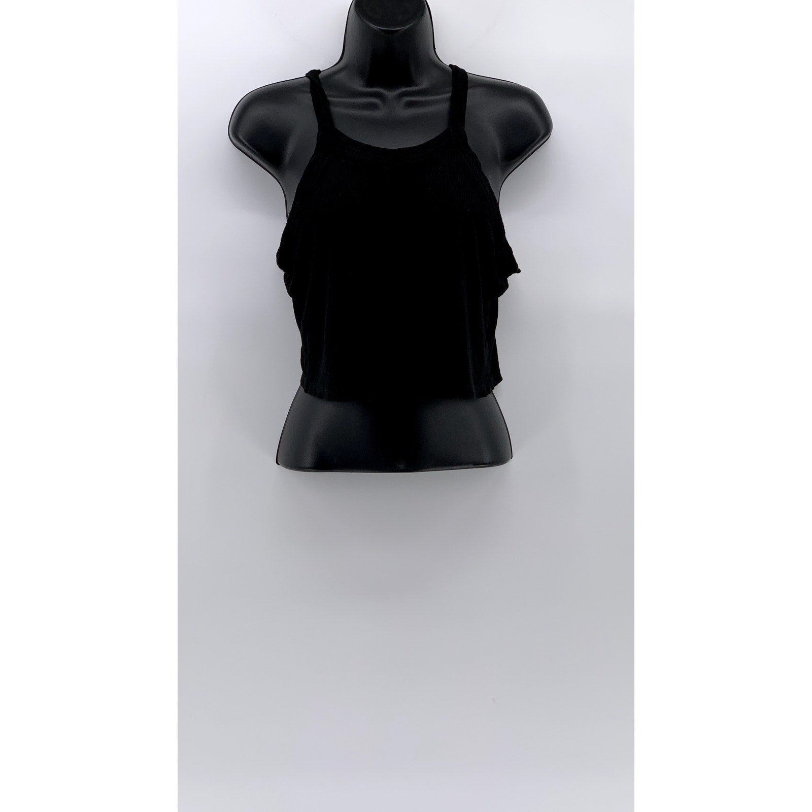 POPULAR BASICS Women’s Black Ribbed Scoop-Neck Sleeveless Cropped Top SZ L