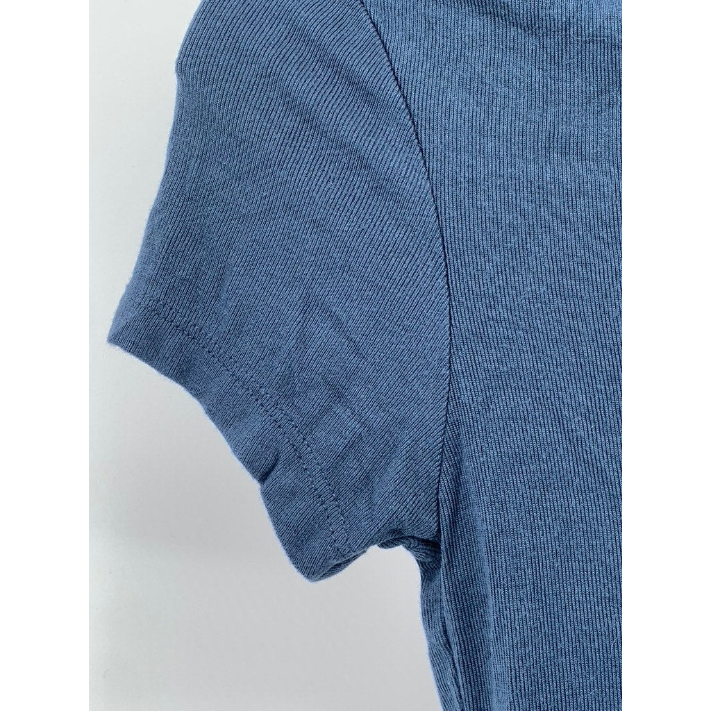 ZARA Women's Dark Blue Rib Knit Crewneck Short Sleeve Cropped T-Shirt SZ S