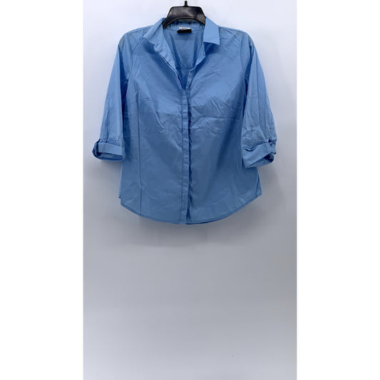 LIZ CLAIBORNE Women's Light Blue Solid Button-Up 3/4 Sleeve Stretch Top SZ S