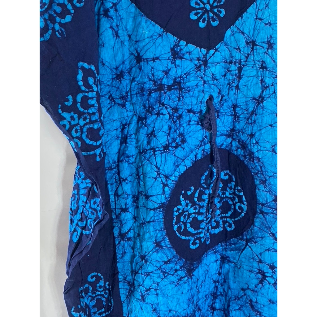 UNBRANDED Women’s Blue Printed Split-Neck Short Sleeve Kimono Overshirt SZ OS