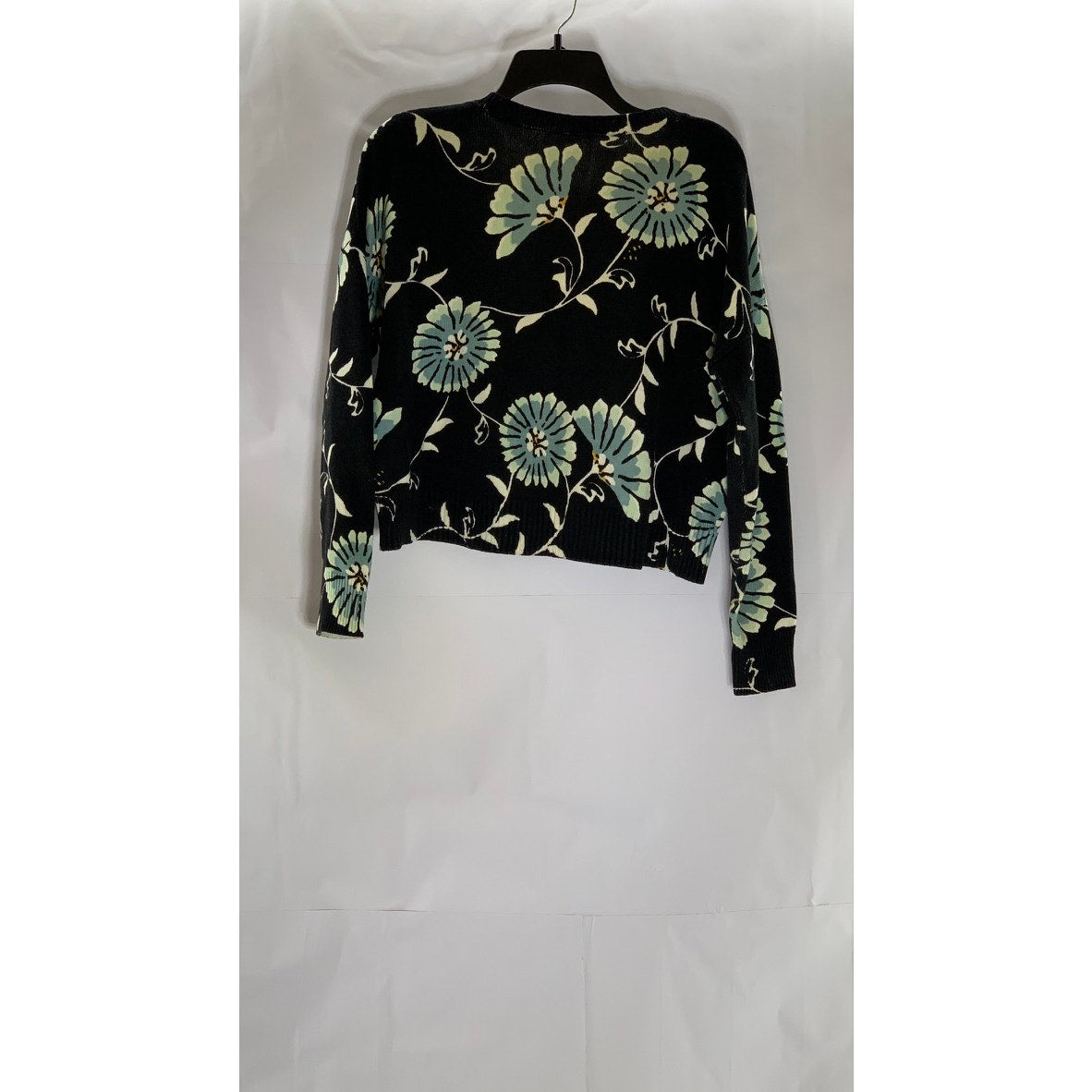 LOFT Women's Black Floral Crewneck Long Sleeve Lightweight Sweater SZ S