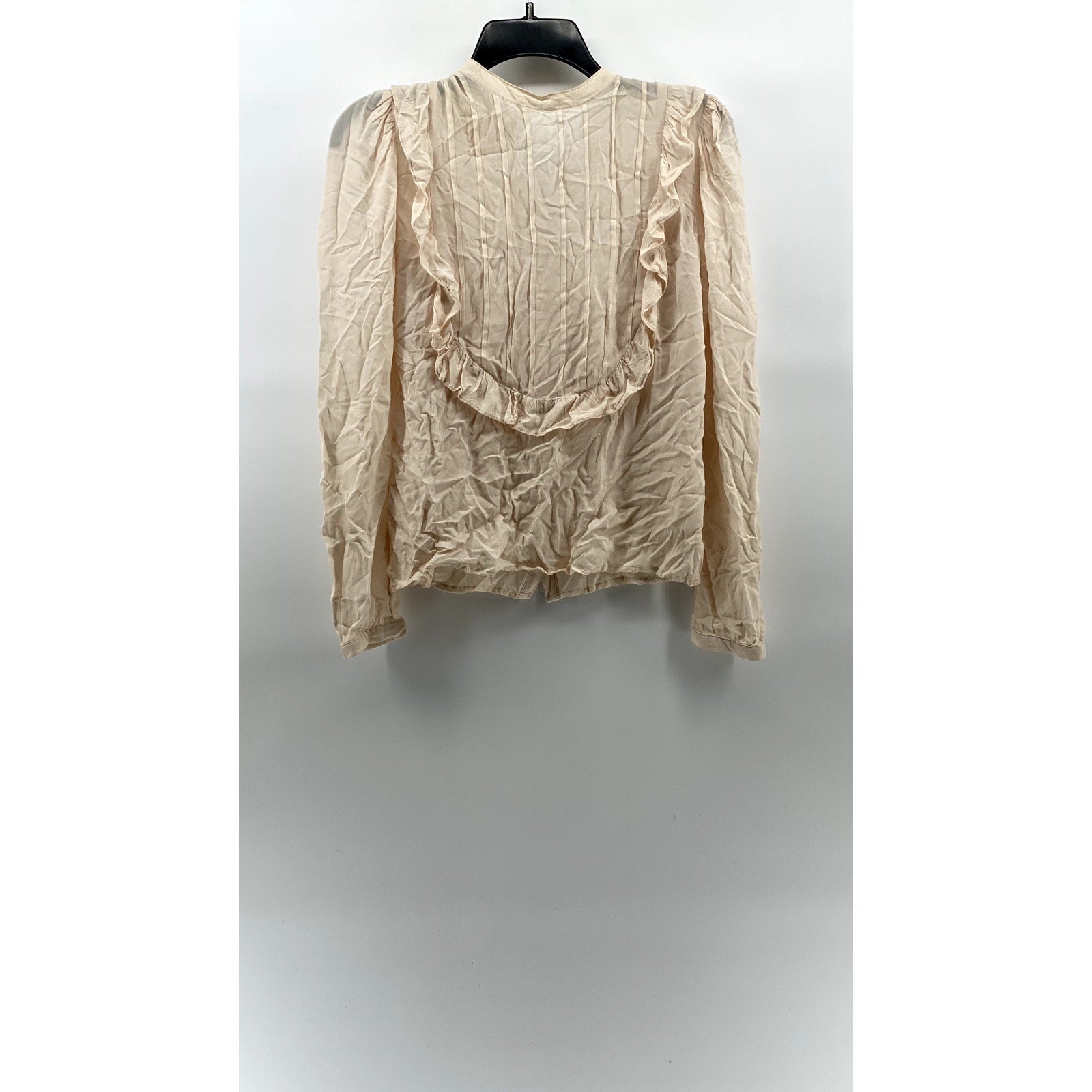 SHUMAQ Women's Light Pink Collarless Ruffle Button-Up Long Sleeves Top SZ S