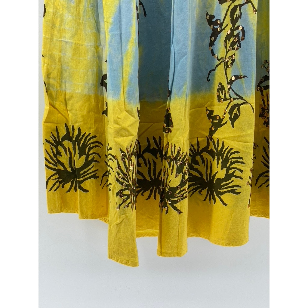 GLAMOR ANGEL Women's Yellow-Black Floral Sequin Embellished Midi Skirt SZ M