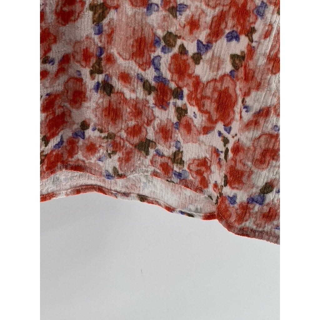 UNBRANDED Women's White-Orange Floral Short Ruffle Sleeve Top SZ 2XL