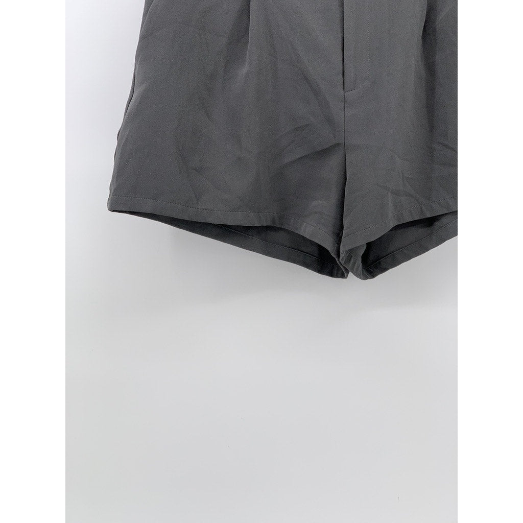 CIDER Women's Gray Solid High-Rise Casual Pleated Shorts SZ 0XL(12/14)