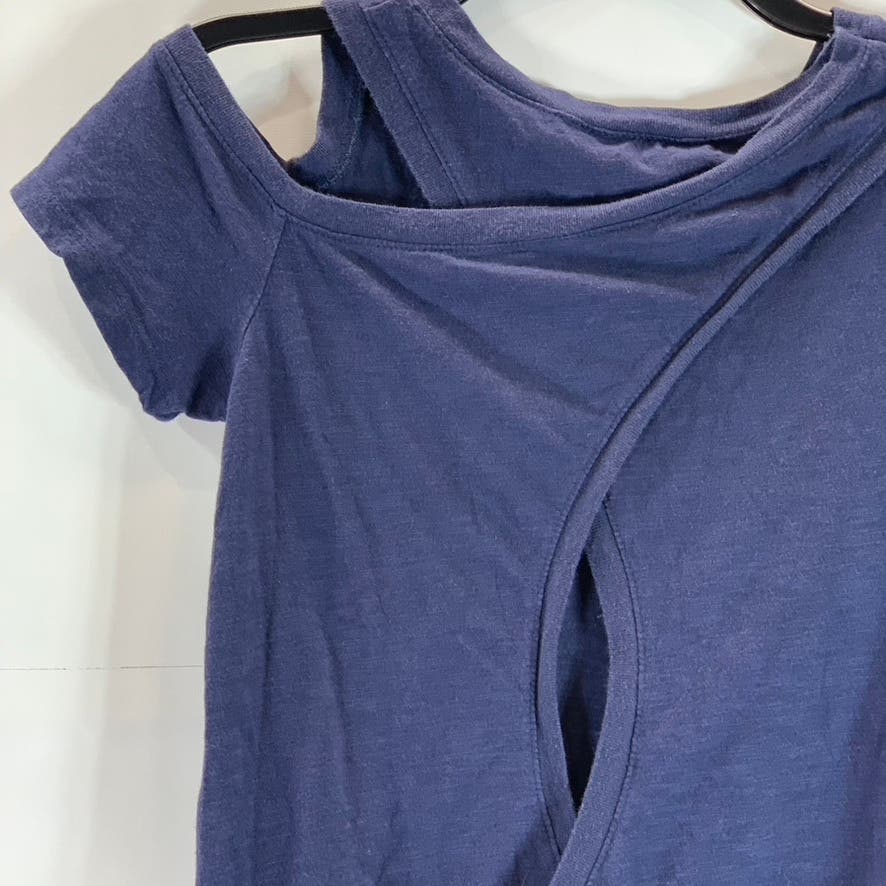 HABITUAL Big Girl's Navy Crewneck Cutout Short Sleeve Top SZ 12