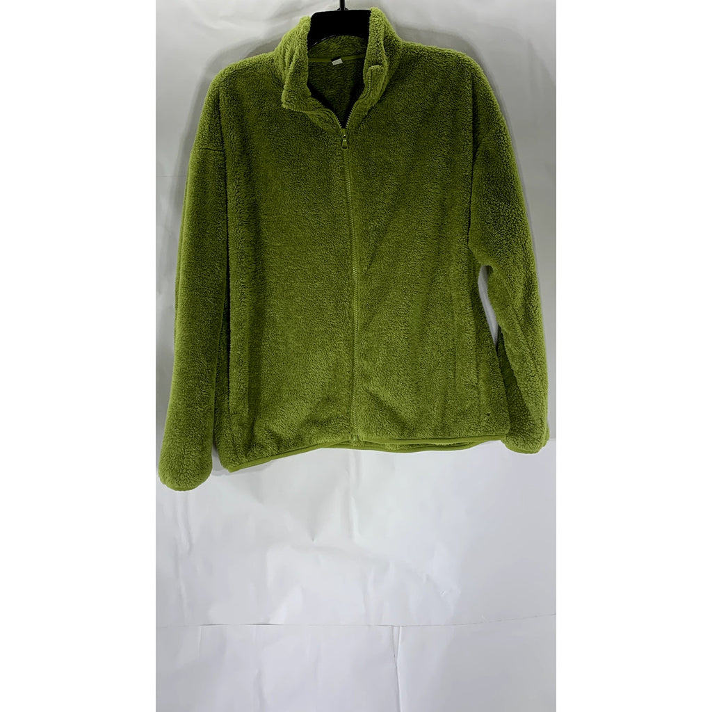 UNIQLO Women's Dark Green Fluffy Yarn Fleece Zip-Up Mock-Neck Jacket SZ XL