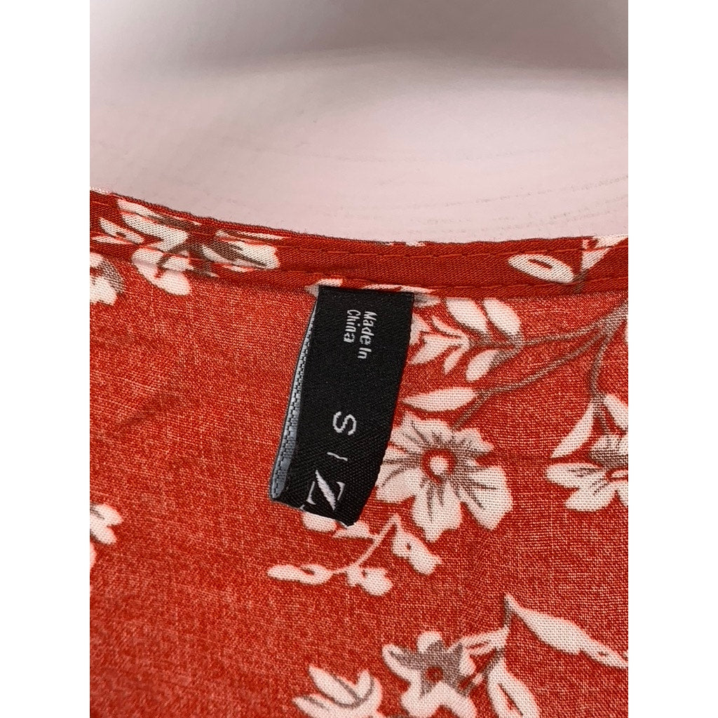 ZAFUL Women's Red Floral Print V-Neck Short Sleeve Mini Wrap Dress SZ S