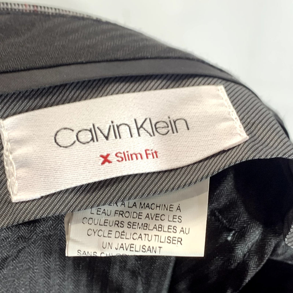 CALVIN KLEIN Men's Charcoal Plaid Slim-Fit Flat Front Dress Pants SZ 33X30