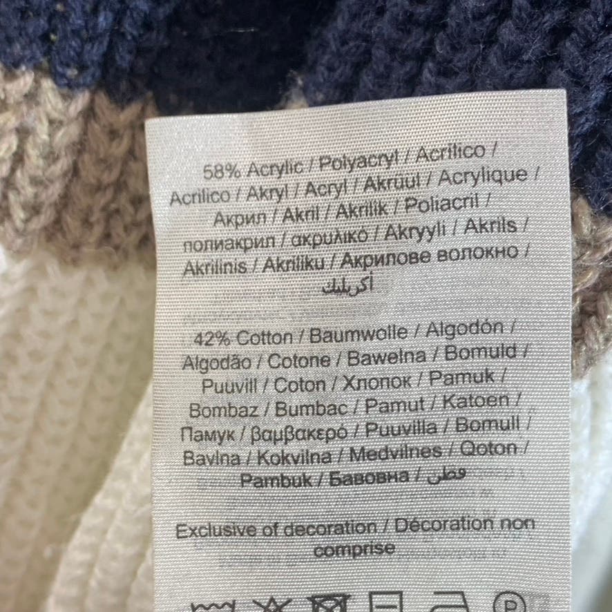 JACK & JONES Men's Cream Navy Colorblock Knit Ribbed Crew Neck Sweater SZ XL