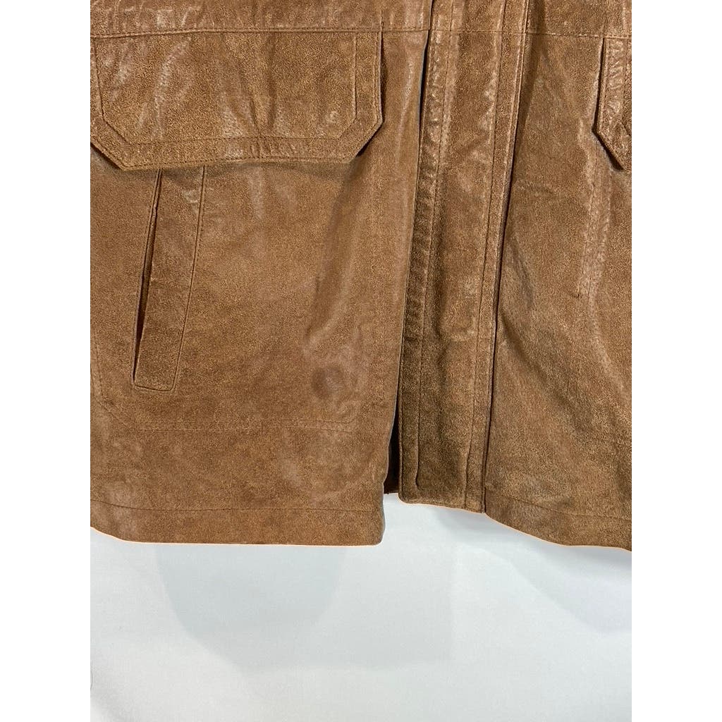 WILSONS LEATHER Men's Vintage Brown Leather Zip-Up Jacket SZ L