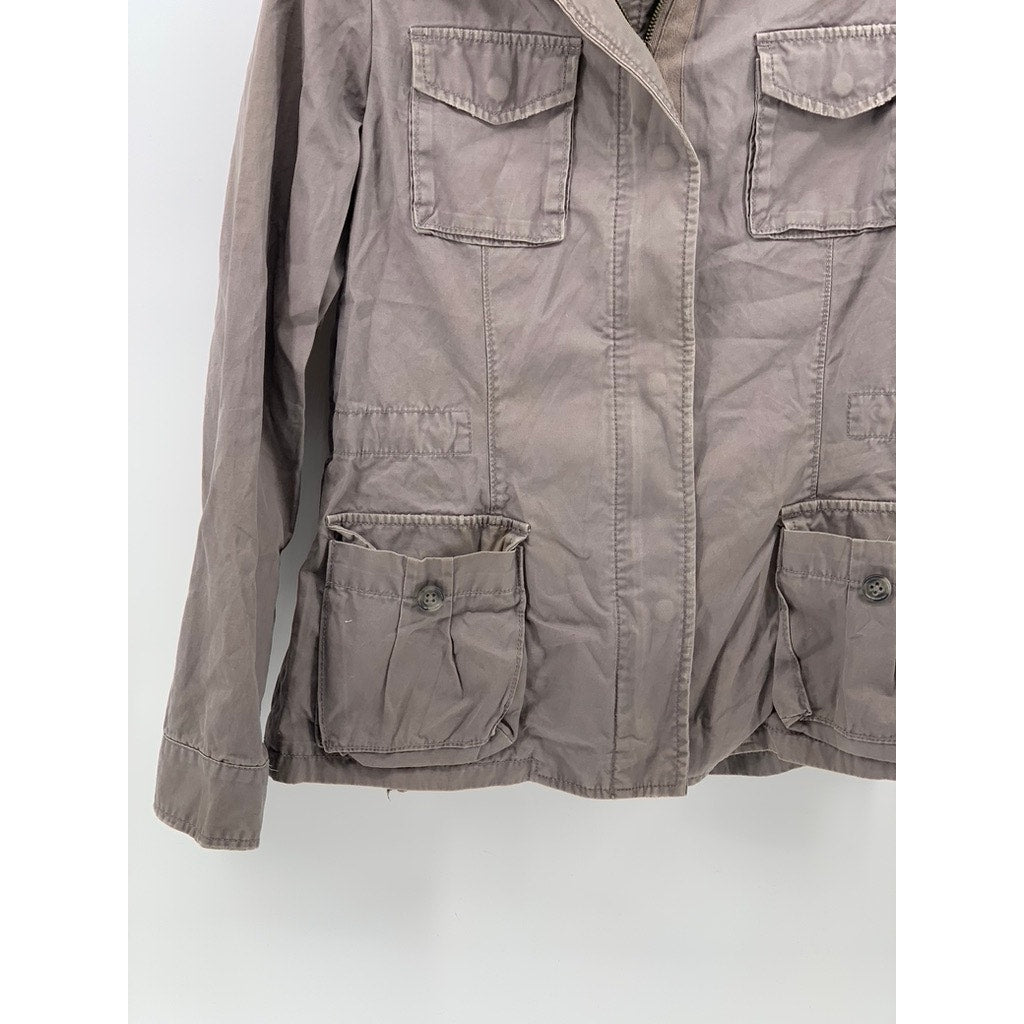 BANANA REPUBLIC Women's Gray Zip-Up Button Drawstring Long Sleeve Jacket SZ M