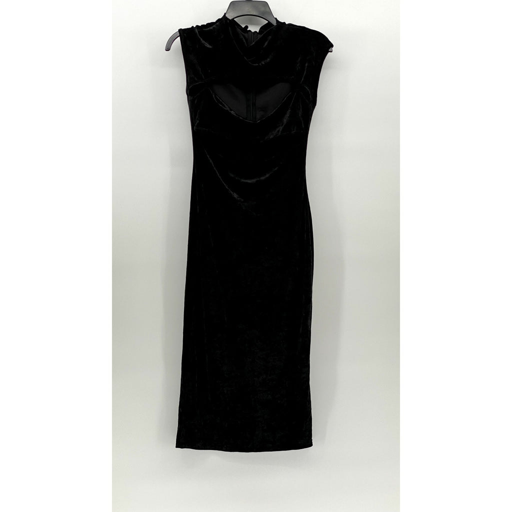 SHEIN Women's Black Velour Cutout Mock-Neck Sleeveless Bodycon Midi Dress SZ 6