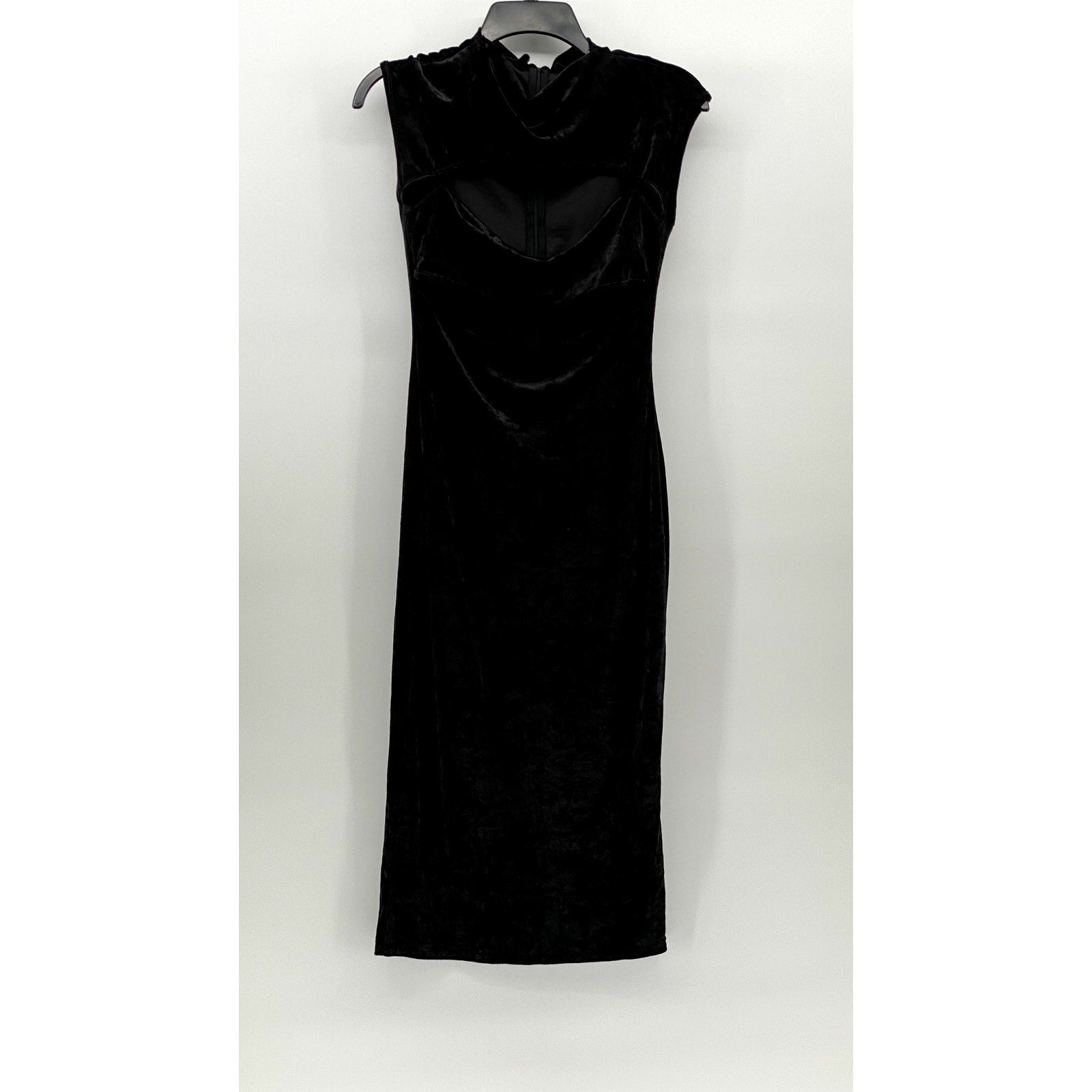 SHEIN Women's Black Velour Cutout Mock-Neck Sleeveless Bodycon Midi Dress SZ 6