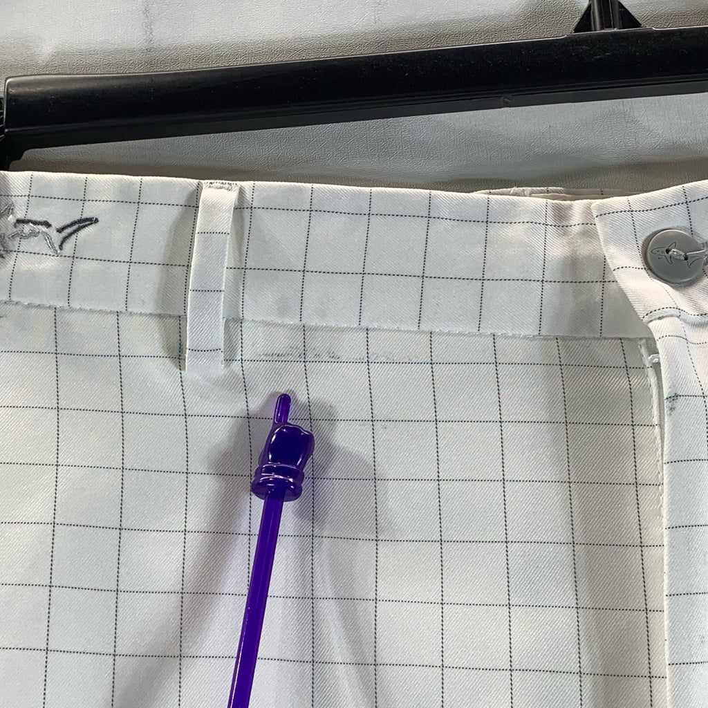 GREG NORMAN Men's White Checkered  Regular-Fit Chino Shorts SZ 34