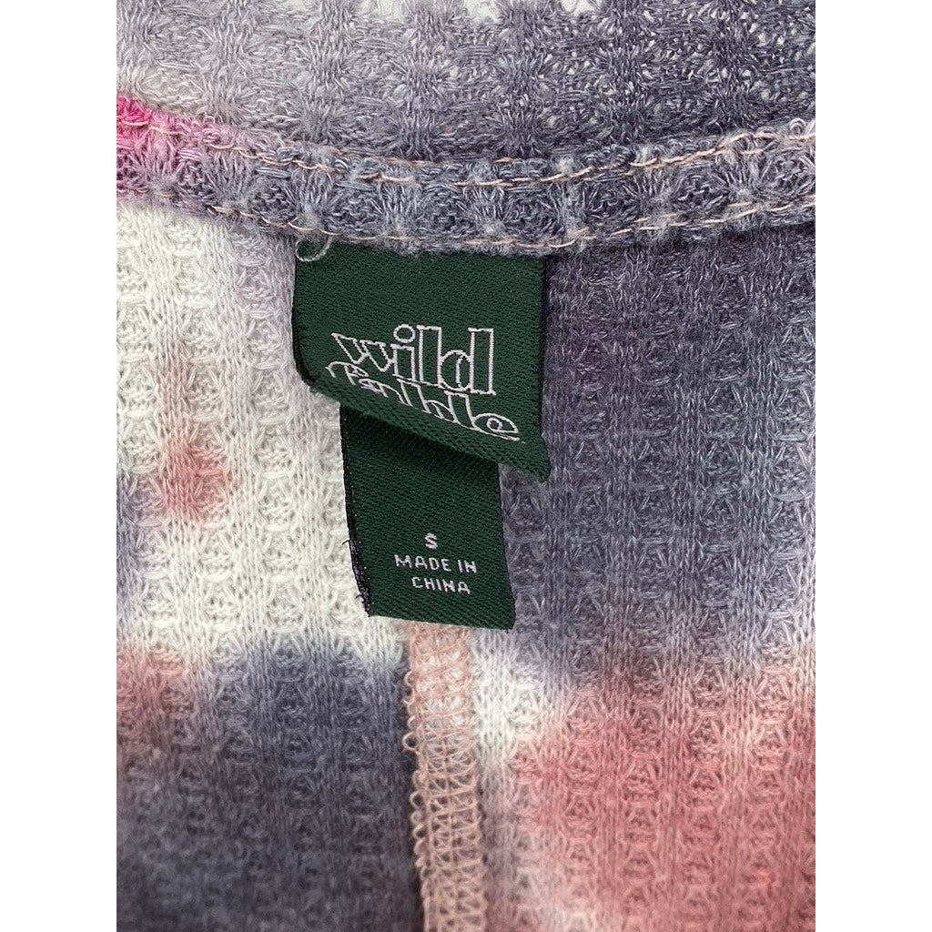 WILD FABLE Women's Pink-Gray Tie-Dye V-Neck Long Sleeve Thermal Top SZ S