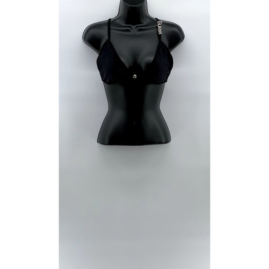 ALEXANDER WANG Women's Black Logo Embellished Tie-Back Bikini Top SZ XL