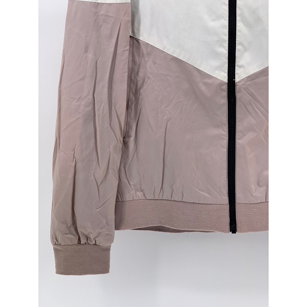 NIKE Women's Dusty Pink Logo Hooded Long Sleeve Zip-Up Active Jacket SZ M
