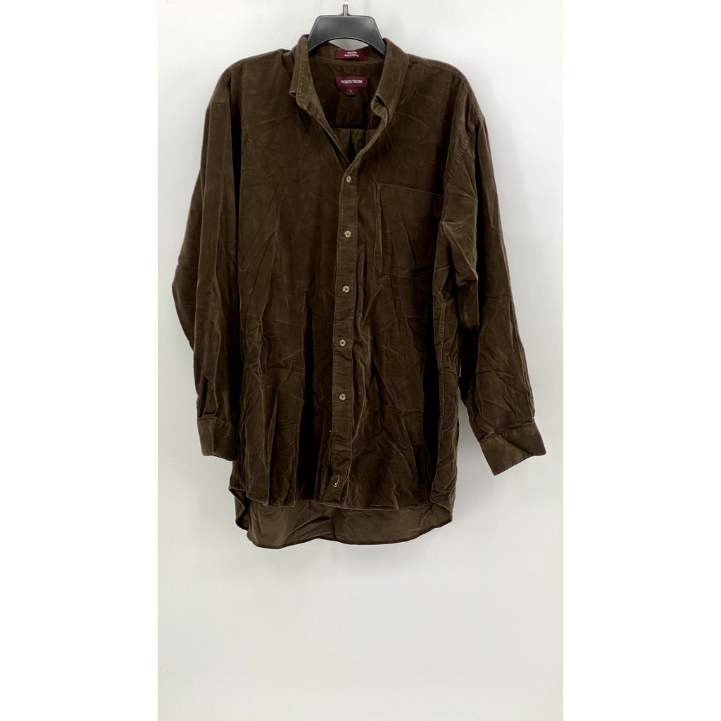 NORDSTROM Mens Button Down Chocolate Brown Corduroy Style SZ (L)