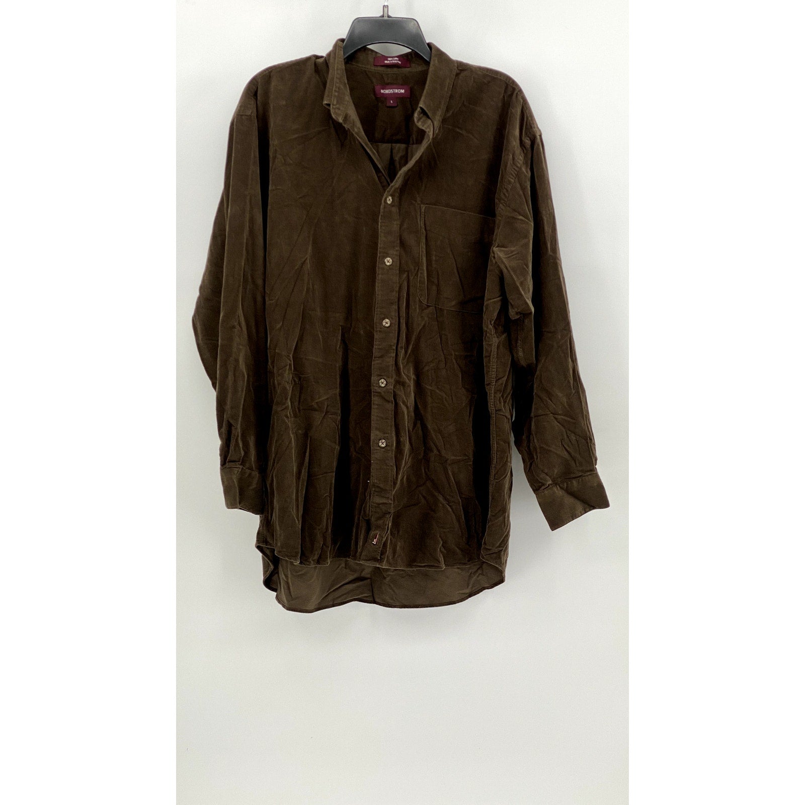 NORDSTROM Mens Button Down Chocolate Brown Corduroy Style SZ (L)