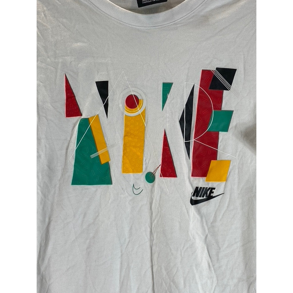 NIKE Men's White Multicolor Graphic Game Changer Crewneck T-Shirt SZ S