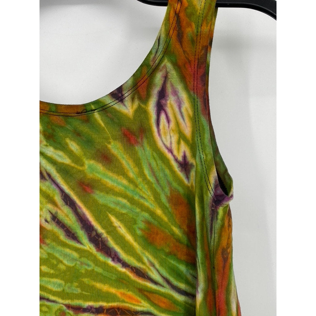 SACRED THREADS Women's Green-Multi Print Asymmetrical Hem Cropped Tank Top SZ OS