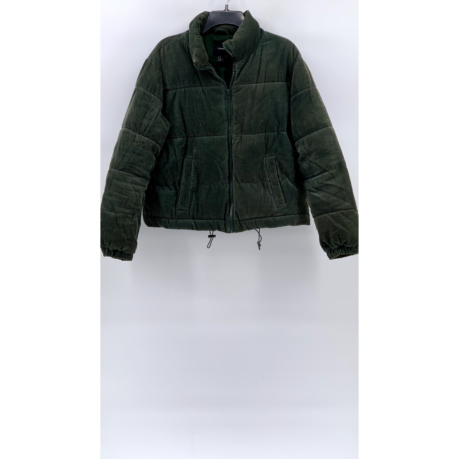 FOREVER 21 Women's Dark Green Corduroy Puffer Jacket SZ M