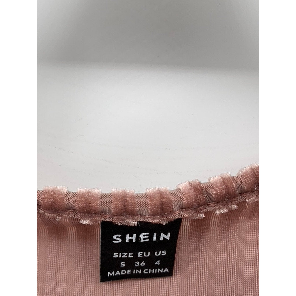 SHEIN Women's Pink Rib Velvet Crewneck Short Sleeve Top SZ 4