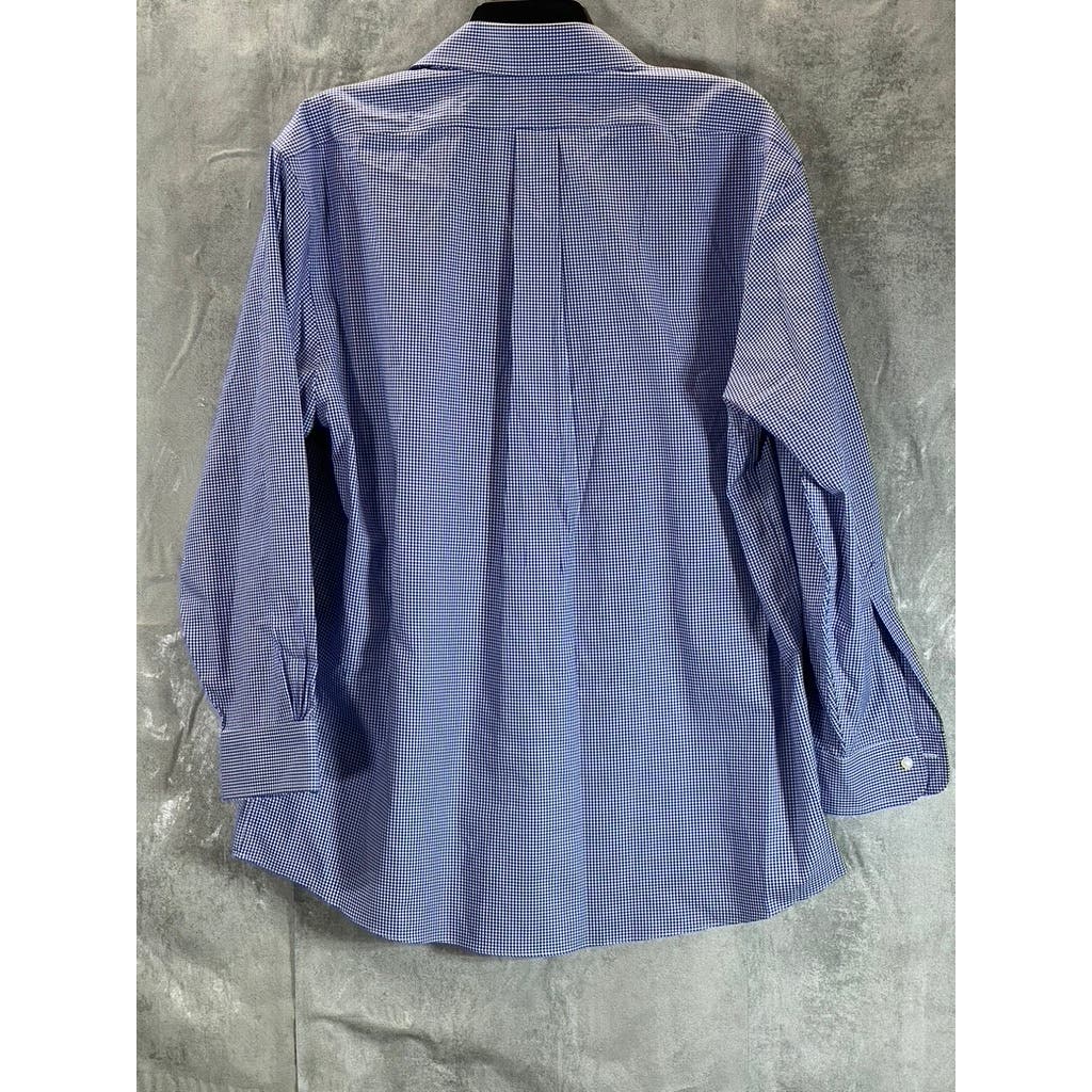 BROOKS BROTHERS Men's Blue Gingham Regular-Fit Non-Iron Dress Shirt SZ 16.5/32