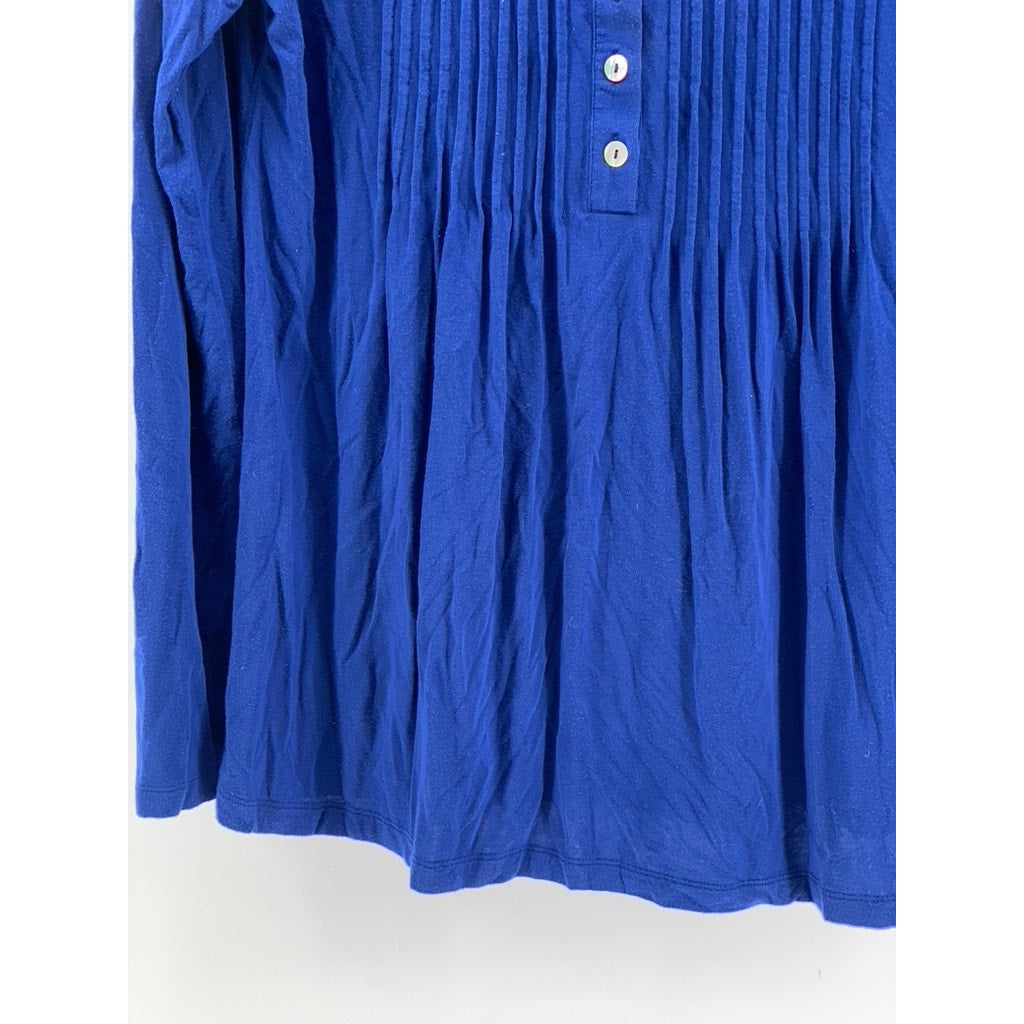 SOFT SURROUNDINGS Women's Royal Blue Pleated Long Sleeve Buttonp-Up Top SZ M