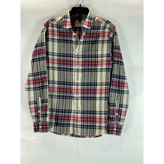 TOPMAN Men's Multicolor Plaid Button-Up Regular-Fit Long Sleeve Shirt SZ S