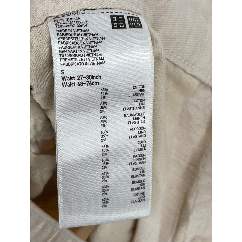 UNIQLO Women's Beige Cotton-Linen Blend Relaxed-Straight Fit Pant SZ S