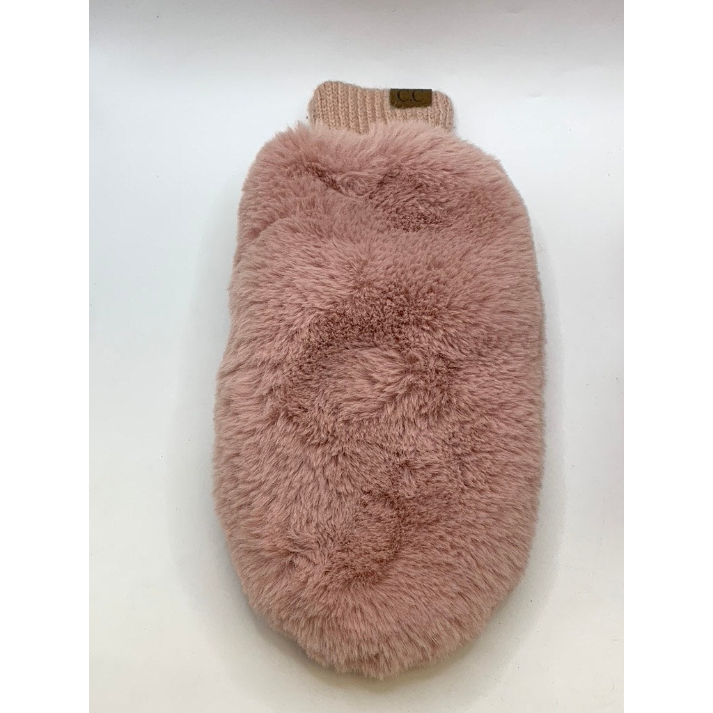 C.C. Women's Pink Faux Fur Mittens SZ OS
