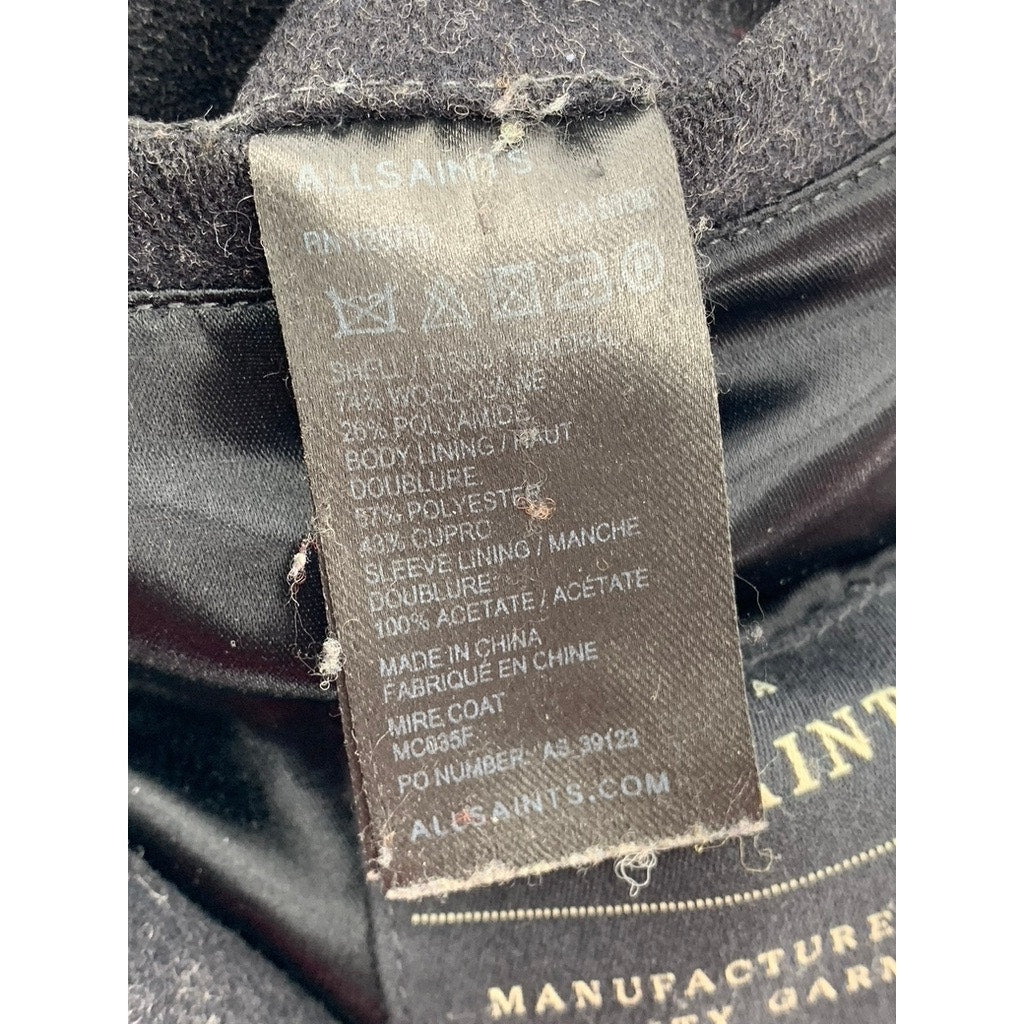 ALLSAINTS Men's Black Wool-Blend Shawl Collar Regular-Fit Pea Coat SZ 40