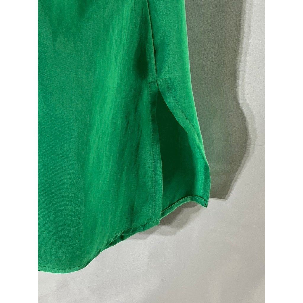 VIOLET & CLAIRE Women's Dark Green V-Neck Short Sleeve Side Slit Top SZ L