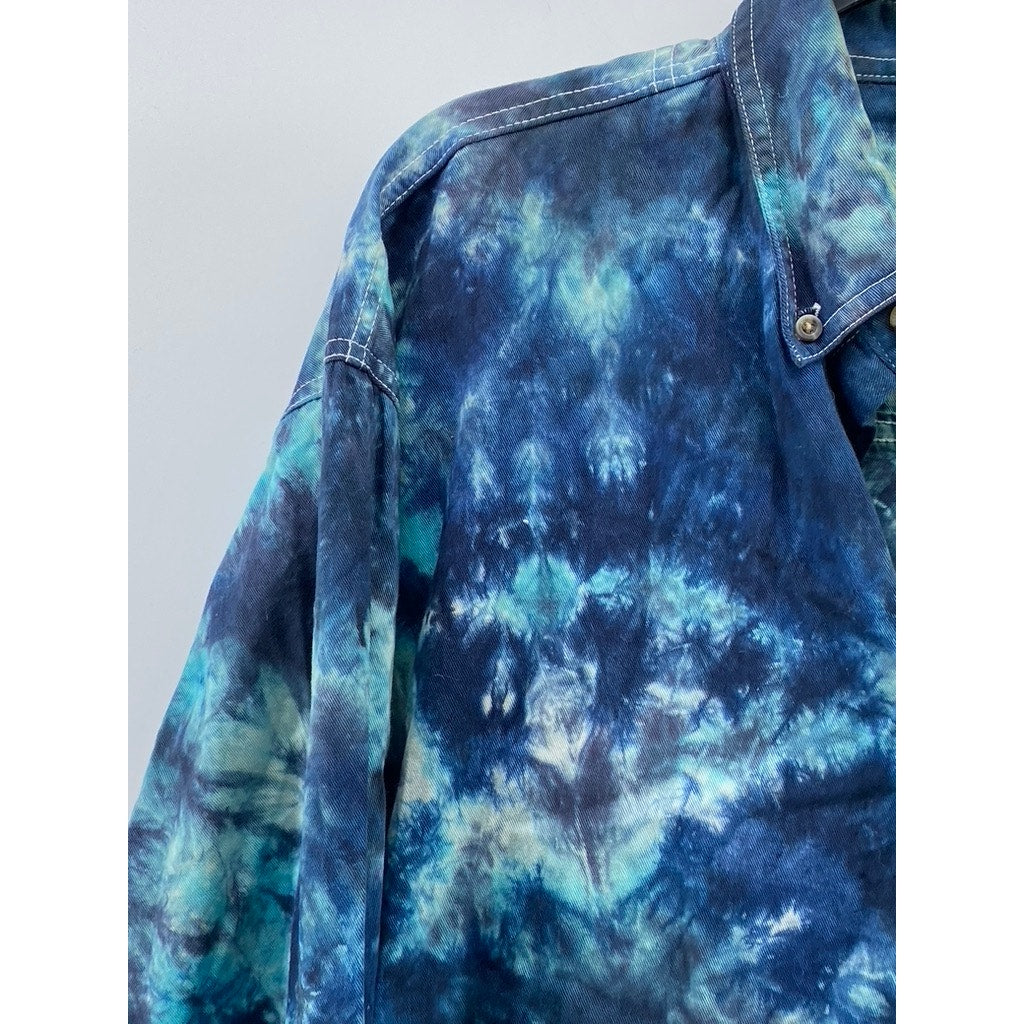 ULTRA CLUB Men's Blue Tie-Dye Regular-Fit Button-Up Long Sleeve Shirt SZ XL