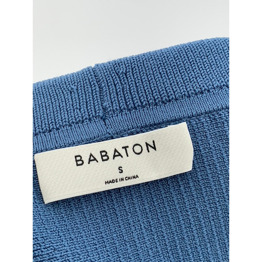BABATON Women's Dusty Blue Rib Knit Off-The-Shoulder Cropped Sculpt Top SZ S