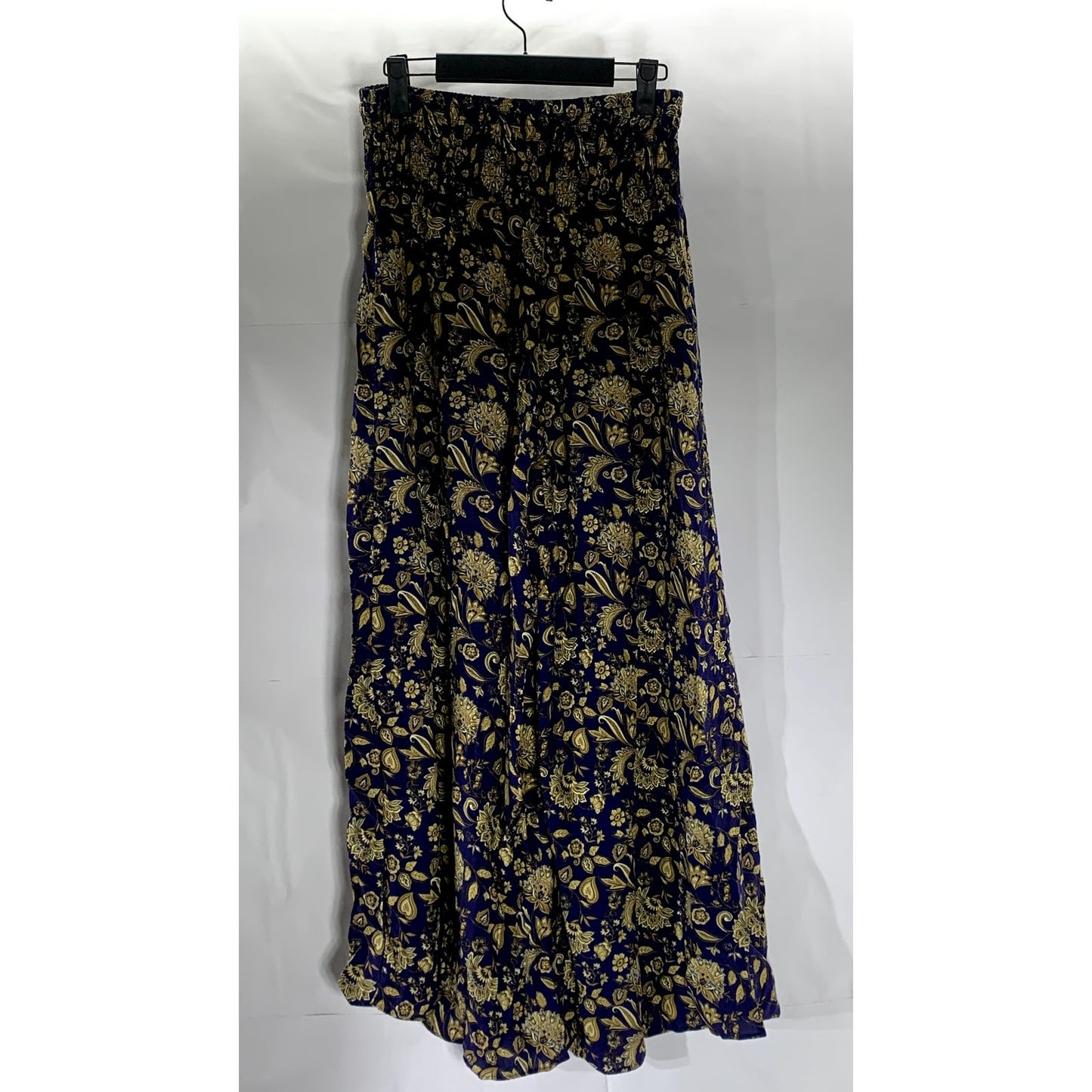 UNBRANDED Women's Navy/Beige Printed Smocked Waist Pull-On Wide-Leg Pant SZ S