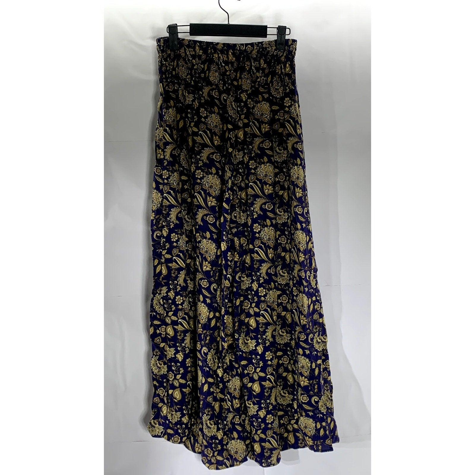 UNBRANDED Women's Navy/Beige Printed Smocked Waist Pull-On Wide-Leg Pant SZ S